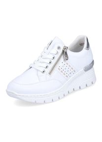 Wedgesneaker Rieker, Damen, Gr. 40, wei&szlig;, Lederimitat, Schuhe Wedgesneaker, mit seitlichen Flechtdurchz&uuml;gen, Freizeitschuh, Halbschuh, Schn&uuml;rschuh