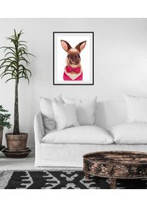 Bild queence "Ellie", bunt (farbe rahmen: schwarz, farbe bild(er): pink, braun), B:30cm H:40cm, Acrylglas, Holz, Papier, Bilder, Bild, HD Premium Poster-Druck inkl. Holzrahmen