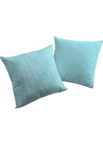 Dekokissen Adam "Argentinian Criolla", blau (t&uuml;rkis, gebl&uuml;mt), B:50cm L:50cm, Baumwolle, Dekokissen_Sitzkissen_Kissenh&uuml;llen, Dekokissen, mit Palmenmuster, Wendekissenh&uuml;lle ohne F&uuml;llung, 1 St&uuml;ck