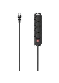 Hama, Steckdosenleiste 4-fach (Ein- / Ausschalter Klappendeckel Schalterbeleuchtung Kabell&auml;nge 2 m) IP44, schwarz, Kunststoff, Mit erh&ouml;htem 