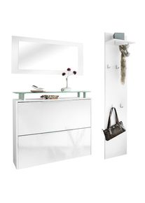 borchardt M&ouml;bel borchardt M&ouml;bel, Garderoben-Set &raquo;Rena 2, (3-tlg.)&laquo;, wei&szlig; matt/wei&szlig; Hochglanz, wei&szlig; matt/wei&szlig; Hochglanz, Korpus, Paneel und Spiegel immer matt