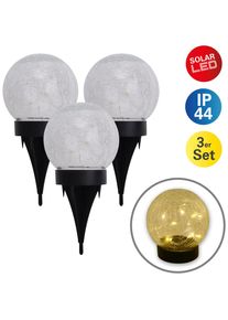 N&auml;ve n&auml;ve, LED Solarleuchte &raquo;Crackle&laquo; 3 Stk. Warmwei&szlig; 3er Set, klar/schwarz, als Tischleuchte oder Erdspie&szlig;, schwarz,