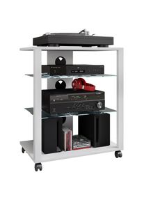 Vcm, Wohnzimmertisch &raquo;Hifi M&ouml;bel Rack Glas Phono Mediaregal Folas Rollen&laquo;, Wei&szlig;, Wei&szlig;