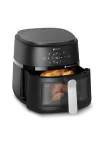Philips, Hei&szlig;luftfritteuse &raquo;Airfryer 2000 NA231/00, mit 6.2L, Sichtfenster&laquo; 1700 W RapidAir Technologie und 13 Kochfunktionen; Schwarz/Silber, Schwarz