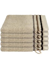 Schiesser, Waschhandschuh &raquo;Skyline Color aus 100 % Baumwolle mit eleganter Streifenbord&uuml;re&laquo; MADE IN GREEN by OEKO-TEX , Sand, Frottier, B/L: 16 cmx22 