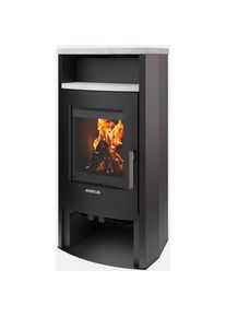 Justus, Kaminofen &raquo;Lara Stahl Schwarz Exklusiv&laquo; Aufstellort in deinem Zuhause, Top & Teefachstein, schwarz, Topplatte und WHF aus exclusivem 