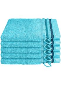 Schiesser, Waschhandschuh &raquo;Skyline Color aus 100 % Baumwolle mit eleganter Streifenbord&uuml;re&laquo; MADE IN GREEN by OEKO-TEX , T&uuml;rkis, Frottier, B/L: 16 