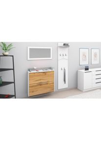 borchardt M&ouml;bel borchardt M&ouml;bel, Garderoben-Set &raquo;Rena 2, (3-tlg.)&laquo;, wei&szlig;/eichefarben wotan, wei&szlig;/eichefarben wotan, Korpus, Paneel und Spiegel immer matt