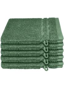Schiesser, Waschhandschuh &raquo;Milano im 5er Set&laquo; mit Webbord&uuml;re, Dunkelgr&uuml;n, Frottier, B/L: 16 cmx22 cm - 5 Stk.