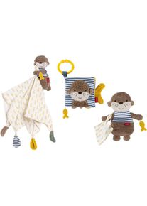babyFEHN Fehn, Schmusetuch &raquo;Otter Theo, Geburts-Set mittel&laquo; 3 Stk. tlg. mit Musselin-Schmusetuch Otter, Stoffbuch Otter und Knister-Otter, bunt,