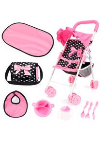 BAYER, Puppenbuggy &raquo;Set mit Tasche&laquo;, schwarz Punkte, Puppenbuggy