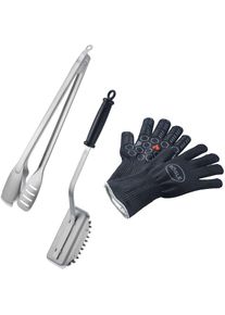 R&ouml;sle R&Ouml;SLE, Grillbesteck-Set &raquo;BBQ Premium&laquo; Grillhandschuhe, BBQ-Grillzange und Reinigungsb&uuml;rste SlideX, schwarz / silberfarben, Edelstahl, Kunststoff, 