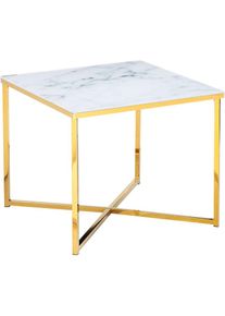 Salesfever, Beistelltisch &raquo;Caorle Stilvoller Tisch&laquo; Elegante Tischplatte in edler Marmoroptik, Wei&szlig;/Gold + Gold + Wei&szlig;, B/H/T: 50 cm x 42 cm x 50 cm, 