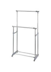 Wenko, Kleiderst&auml;nder &raquo;Modell Twin Bars&laquo; Garderobenst&auml;nder mit 2 Stangen, h&ouml;henverstellbar, mit 4 Rollen, silberfarben/grau, Metall, Polypropylen, 
