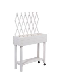 Dobar, Hochbeet rollbar, mit Rankgitter, wei&szlig;, Wei&szlig;, Holzwerkstoff, B/H/T: 28,5 cm x 130 cm x 79 cm, Wei&szlig;