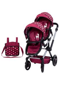 BAYER, Puppen-Zwillingsbuggy &raquo;Xeo Twin bordeaux&laquo; mit Wickeltasche, bordeaux, Puppen-Zwillingsbuggy
