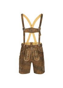 N&uuml;bler N&uuml;bler, Herren, Trachtenlederhose &raquo;Lederhose kurz Bertl&laquo;, Braun, 52 - EURO, mit aufwendigen Relief Stickereien verziert, Trachtenmode