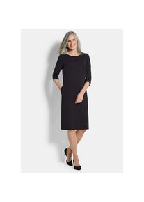 GOLDNER, Damen, Etuikleid &raquo;Kurzgr&ouml;&szlig;e Elegantes Kleid mit gerafften &Auml;rmeln&laquo;, schwarz, K-Gr, 20 - K-Gr, schwarz, Schmeichelnder U-Boot-Ausschnitt