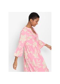 bonprix, Damen, Maxikleid &raquo;Maxikleid aus flie&szlig;ender Viskose&laquo; f&uuml;r modischen Auftritt, aus Viskose, A-Linie, 3/4-&Auml;rmel, knallrosa/hellsand gebl&uuml;mt, 34 -