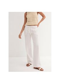 bonprix, Damen, Leinenhose Loose Fit, mit Kordelzugbund, mit Eingrifftaschen, mit Ges&auml;&szlig;taschen, wei&szlig;, 38 - N-Gr, Gro&szlig;e Eingrifftaschen vorne und 