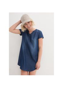 bonprix, Damen, Tunikakleid f&uuml;r entspannten Look, aus Baumwolle, in A-Linie, mit V-Ausschnitt, blau denim used, 42 - N-Gr, Kurzarm-Design bietet dir 