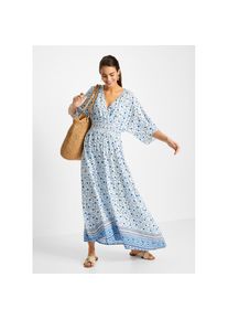 bonprix, Damen, Maxikleid &raquo;Maxikleid aus reiner Viskose&laquo; aus Viskose, ausgestellte Passform, eleganter Stil, mit Druck, blau gebl&uuml;mt, 52 - N-Gr, 
