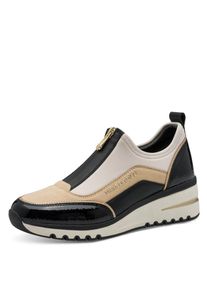 Marco Tozzi, Damen, Slip-On Sneaker , Keilabsatz, Halbschuh, Freizeitschuh mit Front-Rei&szlig;verschluss, creme-schwarz, 41, Slip on Sneaker mit 