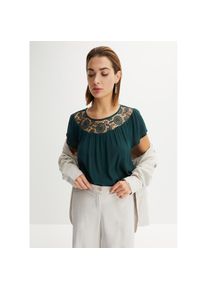 bonprix, Damen, Kurzarmbluse &raquo;Bluse aus reiner Viskose&laquo; gerade Passform, f&uuml;r vielseitige Anl&auml;sse, aus Viskose, mit Spitze, tiefgr&uuml;n, 36, Elegante 
