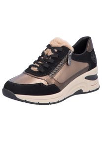 Rieker, Damen, Keilsneaker , Freizeitschuh, Schn&uuml;rschuh mit Schaftrandpolsterung, schmale Form, bronzefarben-schwarz, 40, Sneaker mit seitlichem 
