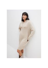 bonprix, Damen, Strickkleid &raquo;Kapuzen-Strickkleid mit Zopfmuster&laquo; mit Kapuze, aus Polyacryl, l&auml;ssig geschnitten, mit Eingrifftaschen, natur meliert, N-