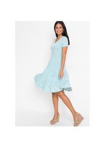 bonprix, Damen, Jerseykleid f&uuml;r femininen Look, aus Viskose und Elasthan, A-Linie, Kurzarm, t&uuml;rkisblau gebl&uuml;mt, 40/42 (M) - N-Gr, Jerseykleid im 