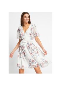 bonprix, Damen, Minikleid f&uuml;r den Alltag, aus Polyester und Elasthan, ausgestellte Passform, wei&szlig; gebl&uuml;mt, N-Gr, 32/34 (XS) - N-Gr, wei&szlig; gebl&uuml;mt, 