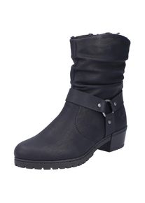 Rieker, Damen, Winterstiefelette , Westernstiefelette, Cowboyboots, Blockabsatz, mit Zierriemen, schwarz, 42, Stiefelette im dezenten Western-Style
