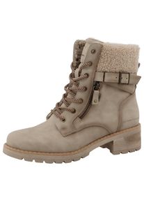Tom Tailor, Damen, Winterstiefelette Stiefelette, Winterboots mit Blockabsatz, beige, 42, Schn&uuml;rstiefelette im Vintage-Look