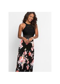 bonprix, Damen, Jerseykleid f&uuml;r romantischen Look, aus Polyester und Elasthan, &auml;rmellos, schwarz / rosa gebl&uuml;mt, 50 - N-Gr, Jerseykleid mit 