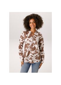 Aniston CASUAL, Damen, Schlupfbluse mit topaktuellen Kuh-Flecken - jedes Teil ein Unikat- NEUE KOLLEKTION, wollwei&szlig;-braun, 40, Bluse mit R&uuml;schen und 