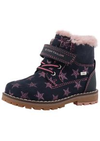 Tom Tailor, Damen, Winterboots mit Klettverschluss, navy-rosa, 24, Auff&auml;lliger Winterboots mit cooler Sternen-Applikation