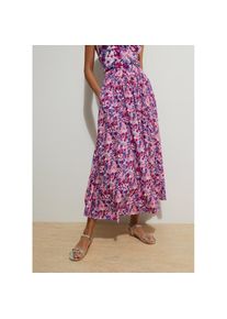 bonprix, Damen, Sommerrock aus Viskose, ausgestellte Passform, mit gebl&uuml;mtem Muster, tiefviolett/fuchsiapink floral, 44, Sommerrock als bequemer Maxi-