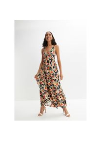 bonprix, Damen, Maxikleid &raquo;Maxikleid aus softem Viskose-Mix&laquo; f&uuml;r eleganten Look, aus Viskose-Mix, ausgestellte Passform, schwarz/beige gebl&uuml;mt, 32/34 
