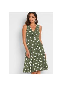 bonprix, Damen, Shirtkleid mit Punkt-Design, aus Polyester und Elasthan, Regular Fit, &auml;rmellos, dunkelkhaki/wei&szlig; gepunktet, N-Gr, 36/38 (S) - N-Gr, 