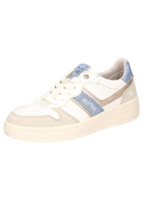 Mustang Shoes, Damen, Sneaker , Retro Sneaker, Schn&uuml;rschuh in sch&ouml;ner Farbkombination, offwhite-jeansblau-beige, 41, offwhite-jeansblau-beige, Cooler 