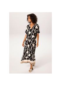 Aniston CASUAL, Damen, Sommerkleid mit Herzen im grafischen Druck und Bord&uuml;re am Saum - NEUE KOLLEKTION, schwarz-wollwei&szlig;-beige, 42 - N-Gr, Kleid aus 
