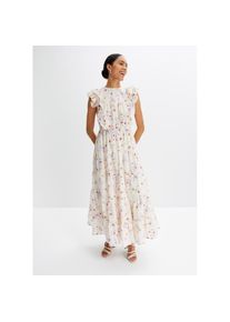 bonprix, Damen, Maxikleid aus reiner Baumwolle, ausgestellte Passform, &auml;rmellos, mit Volants, naturbeige/zartflieder gebl&uuml;mt, N-Gr, 54 - N-Gr, 