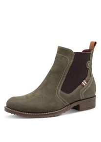 Tamaris, Damen, Chelseaboots , Blockabsatz, Stiefelette mit Kontrastn&auml;hten und Kontrastdetails, olivgr&uuml;n, 40, Stiefelette mit Stretcheinsatz und 