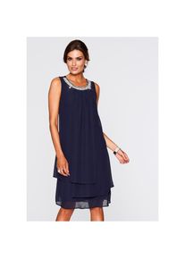 bonprix, Damen, Chiffonkleid festliches Kleid, mit Strassstein-Applikation, aus Chiffon, dunkelblau, 54 - N-Gr, Chiffonkleid f&uuml;r festliche Anl&auml;sse mit