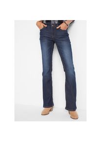 bonprix, Damen, Bootcut-Jeans &raquo;Bootcut-Jeans Mid Waist, Komfort-Stretch&laquo; Regular Fit Passform, im klassischen 5-Pocket-Stil, dunkelblau used (L&auml;nge: 