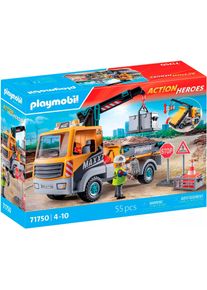 Konstruktions-Spielset Playmobil "Baustellen-LKW mit Kran (71750), Playmobil Action Heroes", bunt, Spielbausteine, Kinder, Kunststoff, Konstruktions-Spielset