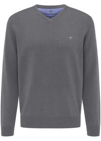 Strickpullover Fynch-Hatton "Fynch-Hatton Pullover mit V-Kragen", Herren, Gr. XL (56), grau (stahlgrau), Strick, Obermaterial: 100% Baumwolle, unifarben, bequem h&uuml;ftbedeckend, V-Ausschnitt, Flachstrickb&uuml;ndchen, Pullover Strickpullover, aus Baumwolle, mit V-Ausschnitt, bequeme Passform