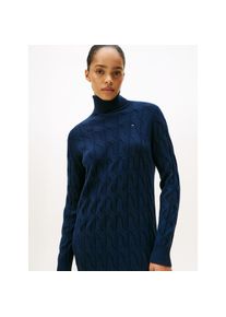 Tommy Hilfiger Strickkleid &raquo;SOFT WOOL CABLE ROLL-NK LS DRESS&laquo; Wolle, mit Zopfmuster blau, Gr&ouml;&szlig;e XL (42)