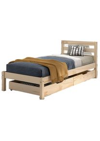 Massivholzbett Vipack "Pino, universell einsetzbar, gradliniges Design, Made in Europe", beige (kiefer natur, kiefer natur, kiefer natur), B:97,6cm H:84,4cm L:211cm, Betten, Massivholzbett, inkl. Rolllattenrost, Kiefer massiv, in Natur oder Wei&szlig; lackiert